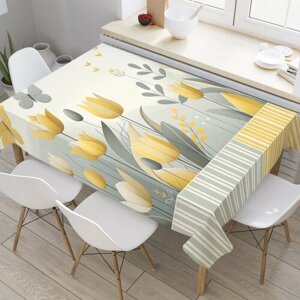 Прямоугольная тканевая скатерть на стол JoyArty с рисунком "Тюльпаны бабочки" 145 на 180 см