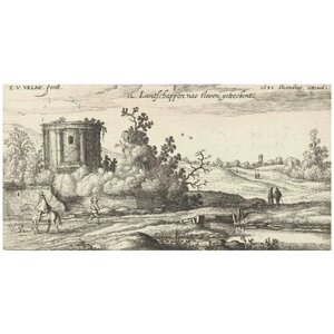 Репродукция на холсте Пейзаж с руинами римского храма №2 Велде ван де Эсайас 79см. x 40см.
