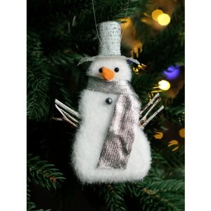 Рождественская декорация (Снеговик, высота 12 см) 3 шт в комплекте цвет серебро