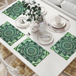 Салфетки на стол для сервировки прямоугольные, плейсмат "Мандала в зеленом оттенке" JoyArty, 32x46 см, в комплекте 4шт.