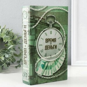 Сейф-книга дерево кожзам "Время - деньги" 3D тиснение 21х13х5 см