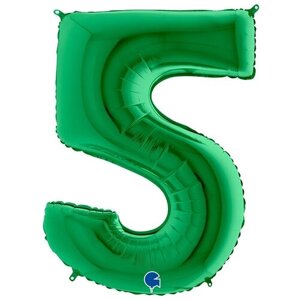 Шар (40'102 см) Цифра, 5, Зеленый, 1 шт.