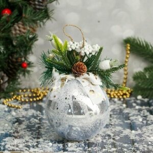 Шар пластик декор "Блеск рождества" сияние, 10х16 см, серебро (комплект из 4 шт)