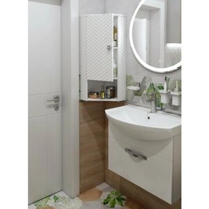 Шкаф для ванной комнаты, Гестия, Пенал Соната 1 дверь 1 ниша, подвесной, угловой, цвет белый, левый