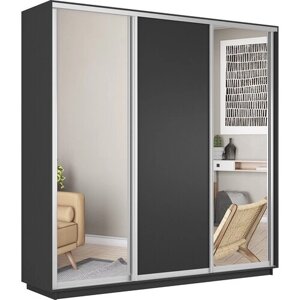 Шкаф купе для одежды, цвет Серый Диамант, 220Х180Х60 (ВхШхГ), 3 двери Зеркало/ДСП/Зеркало