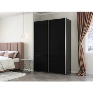 Шкаф купе для одежды с доводчиком , цвет Серый Диамант, 230х160х57см (ВхШхГ), две двери, Черное Стекло