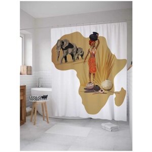 Штора для ванной JoyArty Слоны и африканка 180х200 (sc-15369)180х200 см