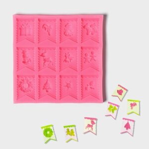 Силиконовый молд «Новогодние флажки», 13,513,50,8 см, цвет розовый