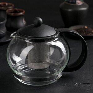 Sima-land Чайник стеклянный заварочный «Вдохновение», 1,25 л, с металлическим ситом, цвет чёрный