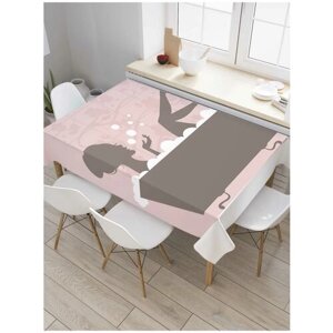 Скатерть прямоугольная JoyArty на кухонный стол "Дама в ванной" из оксфорда, 180x145 см
