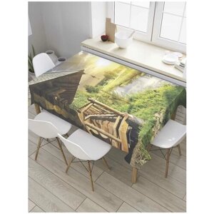 Скатерть прямоугольная JoyArty на кухонный стол "Домик у леса" из оксфорда, 180x145 см