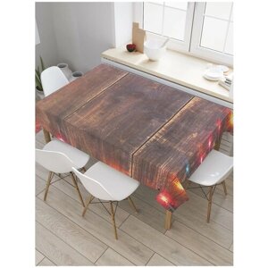 Скатерть прямоугольная JoyArty на кухонный стол "Гирлянда на деревянной стене" из оксфорда, 120x145 см