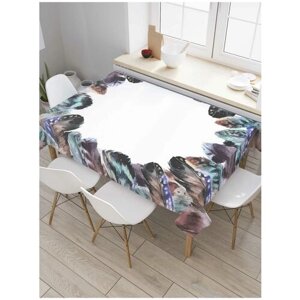 Скатерть прямоугольная JoyArty на кухонный стол "Круг из перьев" из оксфорда, 180x145 см