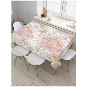 Скатерть прямоугольная JoyArty на кухонный стол "Крупные цветы среди мелких соцветий" из оксфорда, 120x145 см