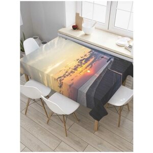 Скатерть прямоугольная JoyArty на кухонный стол "Маяк на закате" из оксфорда, 120x145 см