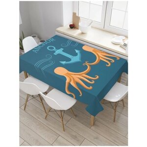 Скатерть прямоугольная JoyArty на кухонный стол "Осьминоги и якорь" из оксфорда, 120x145 см