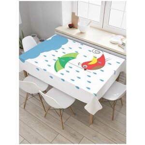 Скатерть прямоугольная JoyArty на кухонный стол "Птичка с зонтиком" из оксфорда, 120x145 см