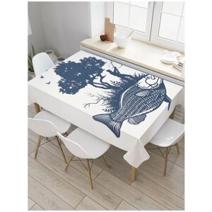 Скатерть прямоугольная JoyArty на кухонный стол "Рыбалка на рыбе" из оксфорда, 120x145 см
