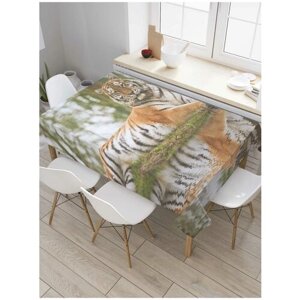 Скатерть прямоугольная JoyArty на кухонный стол "Тигр на отдыхе" из оксфорда, 120x145 см