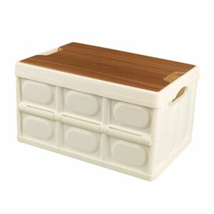 Складной ящик для хранения вещей с деревянной крышкой белый