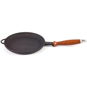 Сковорода для блинов Ситон чугунная с деревянной ручкой диаметр 24см / для всех видов плит