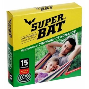 Спирали от комаров "SuperBat", зелёные, бездымные, 15 шт