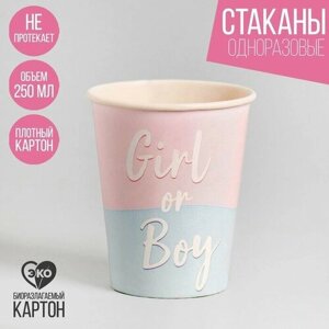 Стакан бумажный одноразовый Страна Карнавалия "Girl or Boy", набор 6 шт, 250 мл