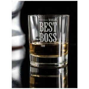 Стакан для виски "Best Boss" Толя с гравировкой подарочный бокал мужчине с надписью