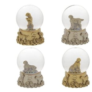 Статуэтки для интерьера, фигурки Собачка в стеклянном шаре, 4.7х4.7х6.3 см. В комплекте 4 штук