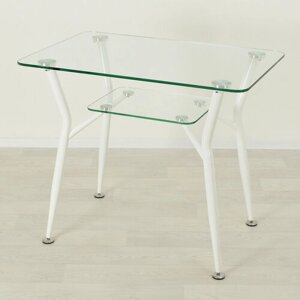 Стеклянный стол для кухни Квадро 10 прозрачный/белый (1000х700 мм)