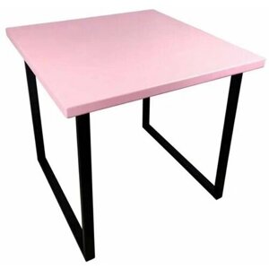 Стол кухонный Loft квадратный со столешницей розового цвета из массива сосны 40 мм и черными металлическими ножками, 70x70х75 см