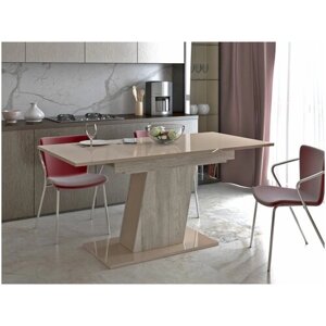 Стол обеденный Bergamo 7, батл рокк/бежевый глянец, 120(162)х80х77 см, раздвижной, стол кухонный, стол трансформер, прямоугольный