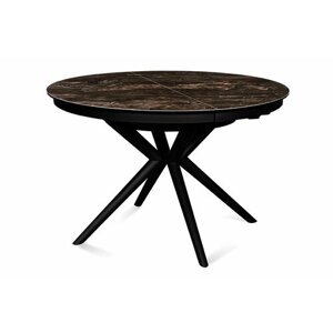 Стол обеденный керамический раздвижной BORDO 120 DOLOMITE CER на металлокаркасе, столешница керамика, 120(160)х120 см (темно-коричневый/черные ножки)
