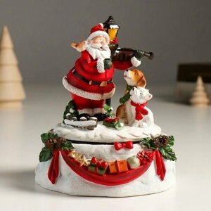 Сувенир полистоун музыка механический, крутится "Дед Мороз играет на скрипке" 11х11х14 см (комплект из 2 шт)