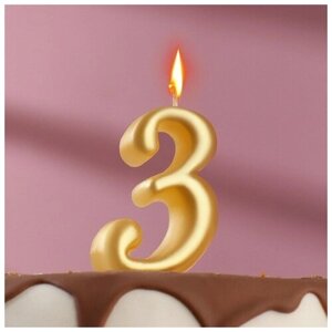 Свеча для торта цифра "Овал" золотая "3", большая, 7 см