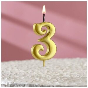 Свеча в торт цифра "3", 5,5х3 см, золото