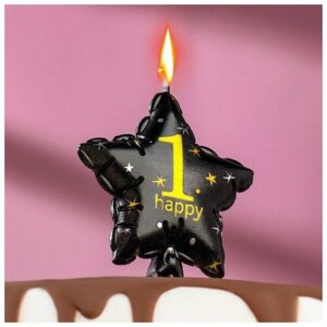 Свеча в торт на шпажке "Воздушный шарик. Звезда", цифра 1, 5,5 см, черная с золотом, 2 штуки