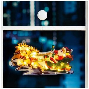 Светодиодная фигура Luazon Lighting "Дед Мороз в санях", на присоске, 44х25 см, 3 батарейки ААА, свечение теплое белое