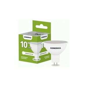 Светодиодная LED лампа IEK generica MR16 GU5.3 10W (1000lm) 4000K 4K 50x52 матовая LL-MR16-10-230-40-GU5-G (упаковка 18 штук)