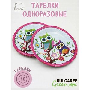 Тарелка картонная "Совы", 23*23 см,10 шт, Bulgaree Green