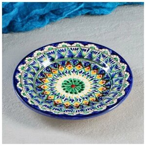 Тарелка Риштанская Керамика "Цветы", синяя, плоская, 17 см, микс 1573764