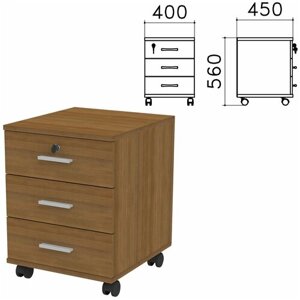Тумба подкатная Канц, 400х450х560 мм, 3 ящика, замок, цвет орех пирамидальный, ТК29.9