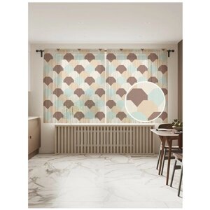 Тюль для кухни и спальни JoyArty "Геометрическая чешуя", 2 полотна со шторной лентой шириной по 145 см, высота 180 см.