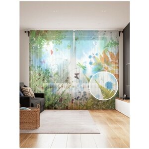 Тюль для кухни и спальни JoyArty "Лесная поляна", 2 полотна со шторной лентой шириной по 145 см, высота 265 см.