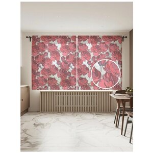 Тюль для кухни и спальни JoyArty "Пламенные розы", 2 полотна со шторной лентой шириной по 145 см, высота 180 см.
