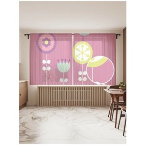 Тюль для кухни и спальни JoyArty "Птица на цветах", 2 полотна со шторной лентой, 145x180 см.