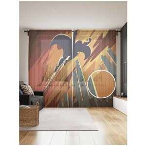 Тюль для кухни и спальни JoyArty "Сила супермена", 2 полотна со шторной лентой шириной по 145 см, высота 265 см.