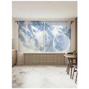 Тюль для кухни и спальни JoyArty "Туманные горы", 2 полотна со шторной лентой шириной по 145 см, высота 180 см.