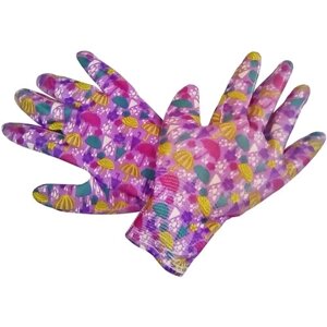 Удобные полиэстеровые перчатки с нитриловым покрытием (размер 7/S), моющиеся, прочные, для садово-огородных и хозяйственных работ в дачный сезон, для домашней уборки, для защиты нежной кожи рук от ссадин и мозолей