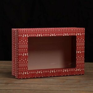 UPAK LAND Коробка складная, крышка-дно , с окном "Новогодняя атмосфера" 30 х 20 х 9 см